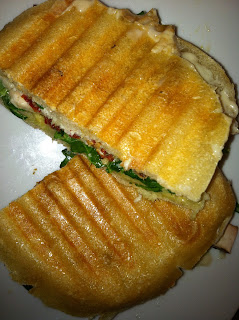 Panini with portabello mushroom, daiya cheese, spinach and sun-dried tomatoes