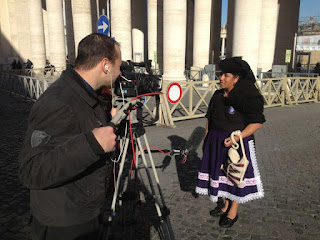 Benedicta Alejo giving a TV interview at the Vatican