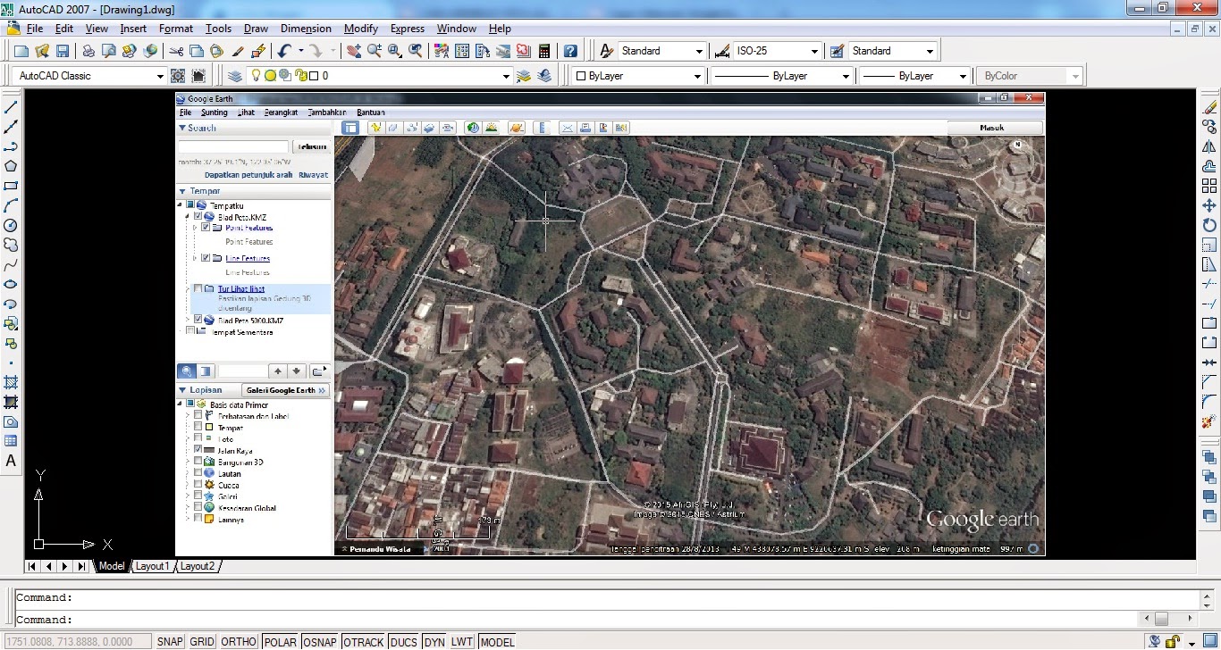 Menskala Jarak Gambar Citra Google Earth pada AutoCAD 