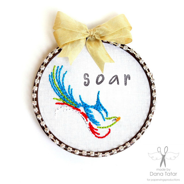 Soar Stamped + Stitched Embroidery Hoop Art by Dana Tatar for Paper Wings Productions