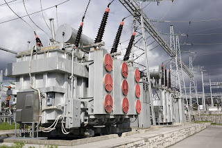 high voltage transformers in electrical substation