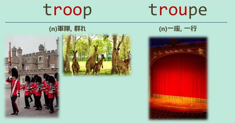 troop, troupe, スペルが似ている英単語