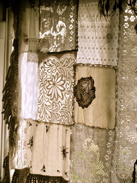 DIY scrap lace curtain