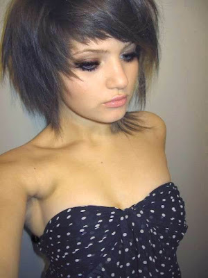 black short hairstyle with blunt bangs. The various face shape can find the