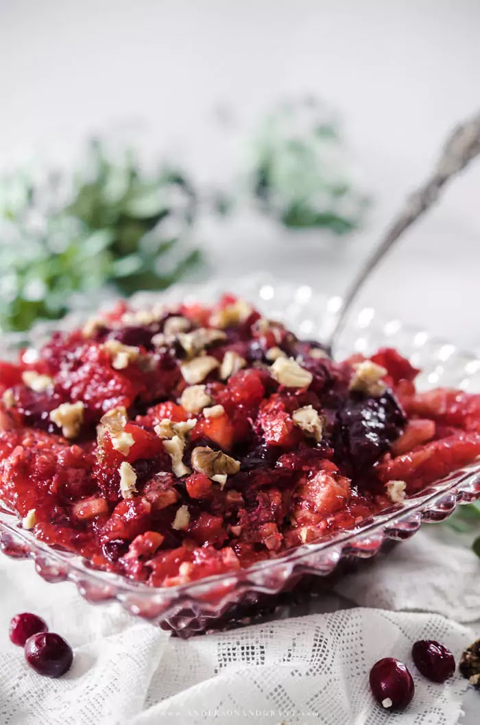 Cranberry Apple Jello Salad with walnuts and pineapple - perfect side dish for Christmas dinner.