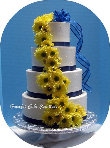 White Navy Blue and Yellow Wedding Cake To see daily pictures recipes