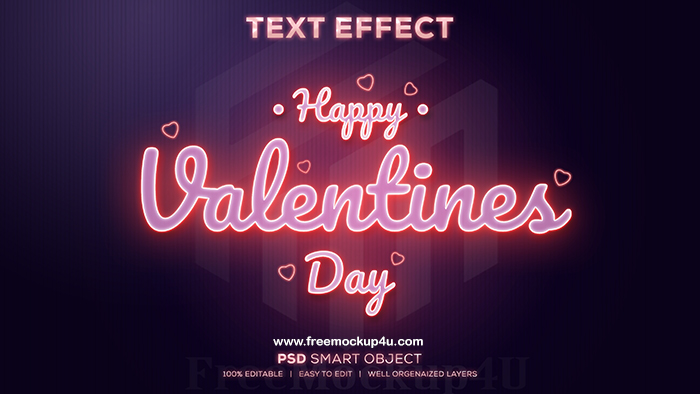Happy Valentines Day Neon Text Effect Psd