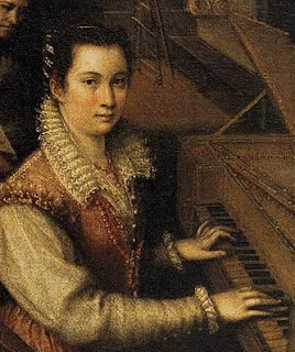 A detail from Fontana's Self-Portrait at the Clavichord with a Servant, painted in 1577