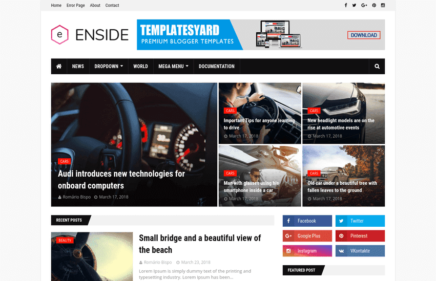 Enside News Magazine Blogger Template