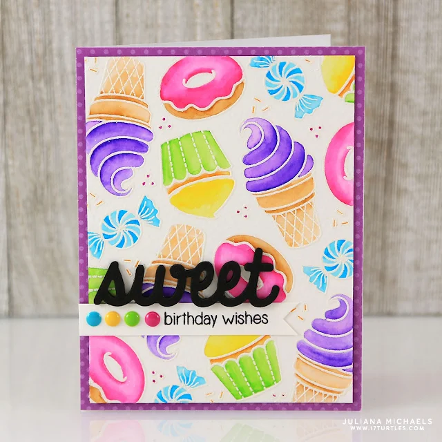 Sunny Studio Stamps: Sweet Shoppe Ice Cream Cone, Donuts & Cupcake Card by Juliana Michaels