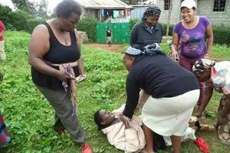 Kiambu Women beating a man for his canning behavior. PHOTO | FILE