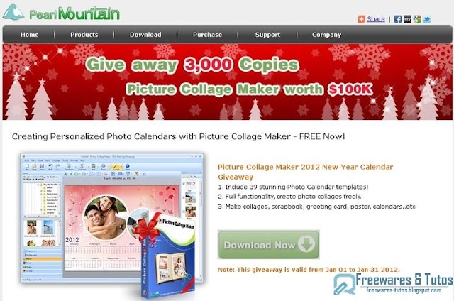 Offre promotionnelle : Picture Collage Maker 2012 New Year Calendar gratuit !