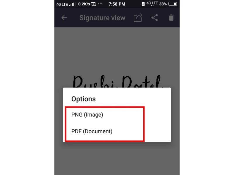 Export your signature in PNG and PDF format