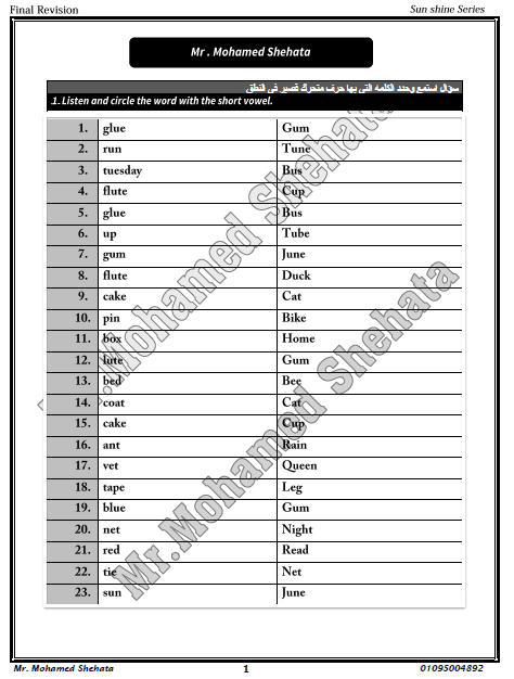 مراجعة لغة انجليزية للصف الرابع الابتدائى ليلة الامتحان الترم الثانى 2018