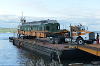 Parlor car 1799 loaded on barge just off coast of Whidbey Island on April 30, 2018.