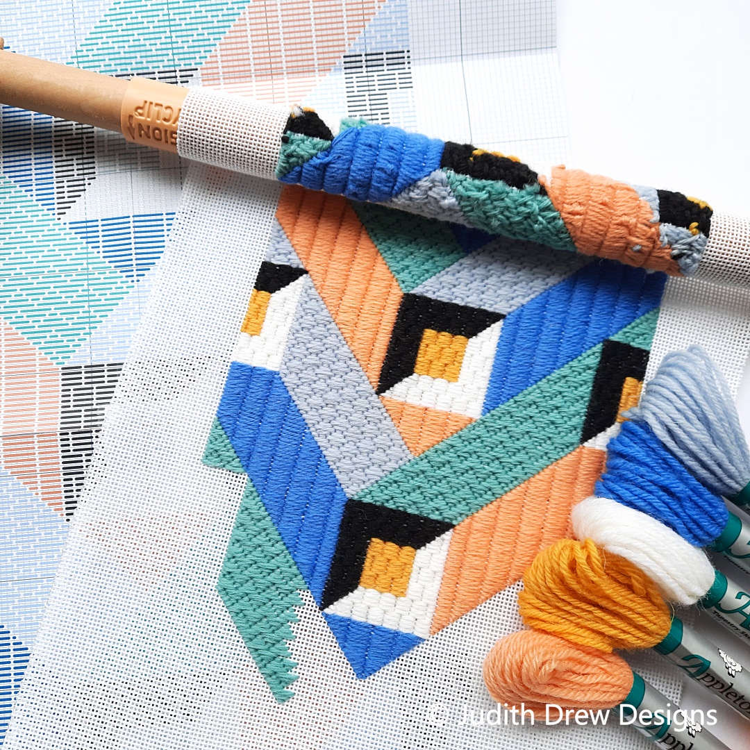 Bargello Needlepoint Kit - Geometric Wall Hanging - Stitched Modern