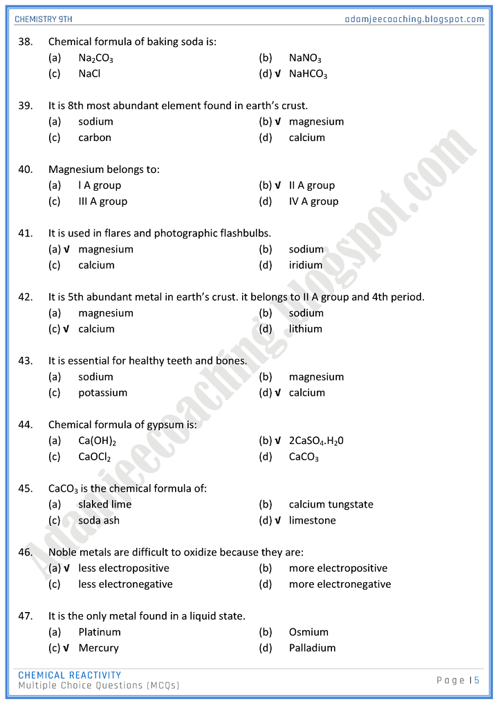 chemical-reactivity-mcqs-chemistry-9th