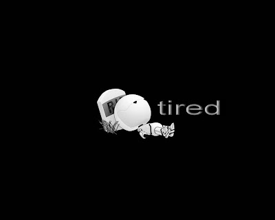 black wallpaper showing a tired cartoon boy