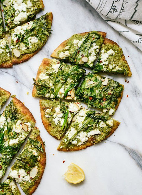 Easy Roasted Broccoli Rabe Pesto Flatbread + recipes to use homemade matzah in for the Feast of Unleavened Bread and Passover| Land of Honey