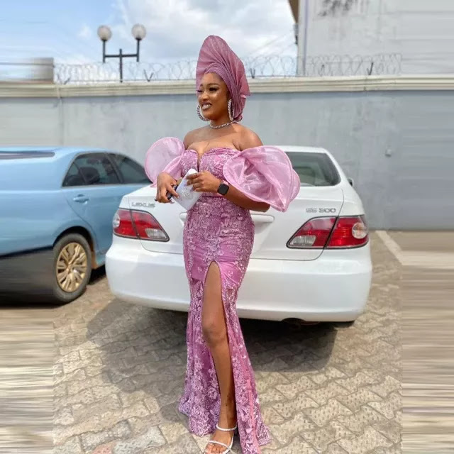 Off-Shoulder Aso Ebi: Lace Gown Styles.