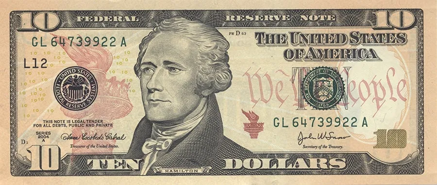 Купюры долларов США номиналом 10$