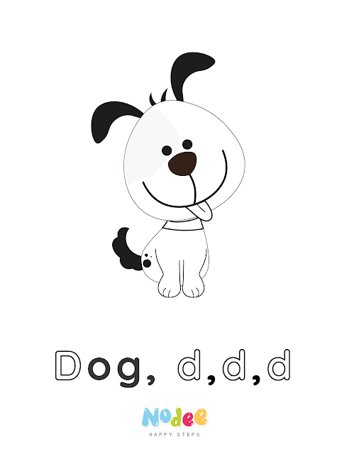 Letter D - Dog -Duck - Black and White - Nodee Happy Steps