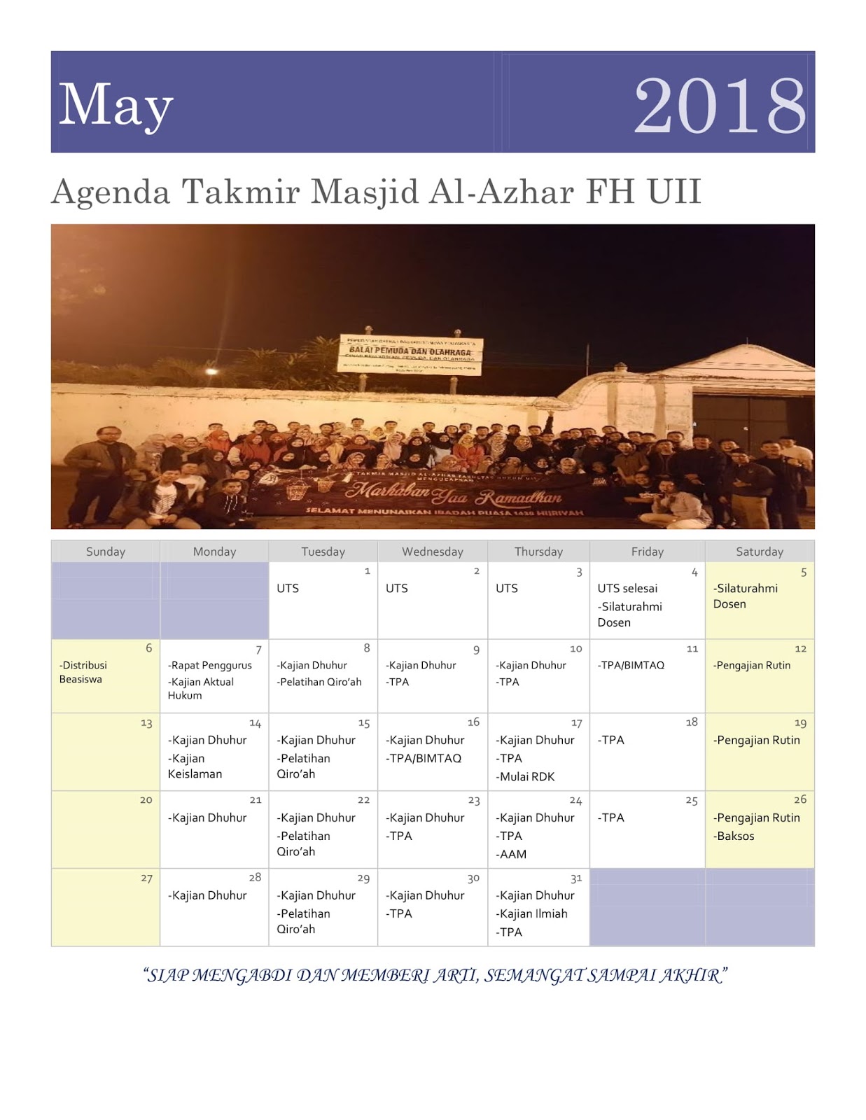 April 06 2018 Kalender Agenda Kegiatan TMA FH UII Tahun 2017 2018