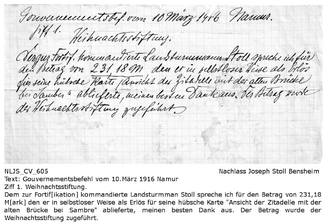 NLJS_CV_0605 - Danksagung und Würdigung für die von Joseph Stoll geleistete Spende aus dem Erlös seiner Postkarte, Nachlass Joseph Stoll Bensheim, Stoll-Berberich 2016