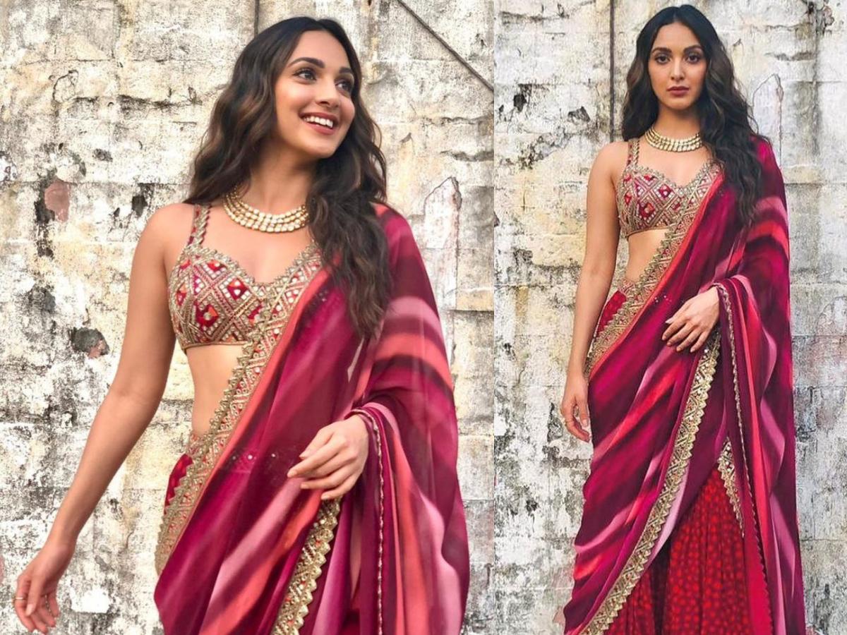 Actress Kiara Advani In Hot Pink Saree For Laxmmi Bomb Promotional Event