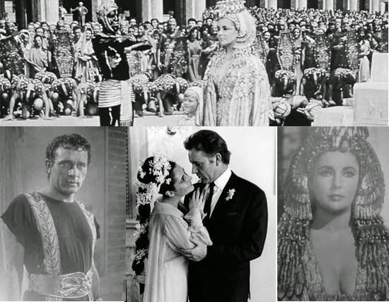 mosaïque avec des photos du film Cléopatre avec Elizabeth Taylor & Richard Burton