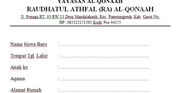Download Contoh Formulir Data Siswa Peserta Didik RA dan ...