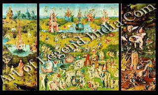 The Great Artist Hieronymus Bosch Painting Gallery “The Garden of Earthly Delights” c.7500-10 Central panel 86 ½" x 76 ¾", wings 86 ½ x 38 ¼" Prado, Madrid 