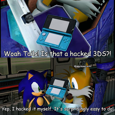 A meme where Sonic is showing Tails his hacked 3DS