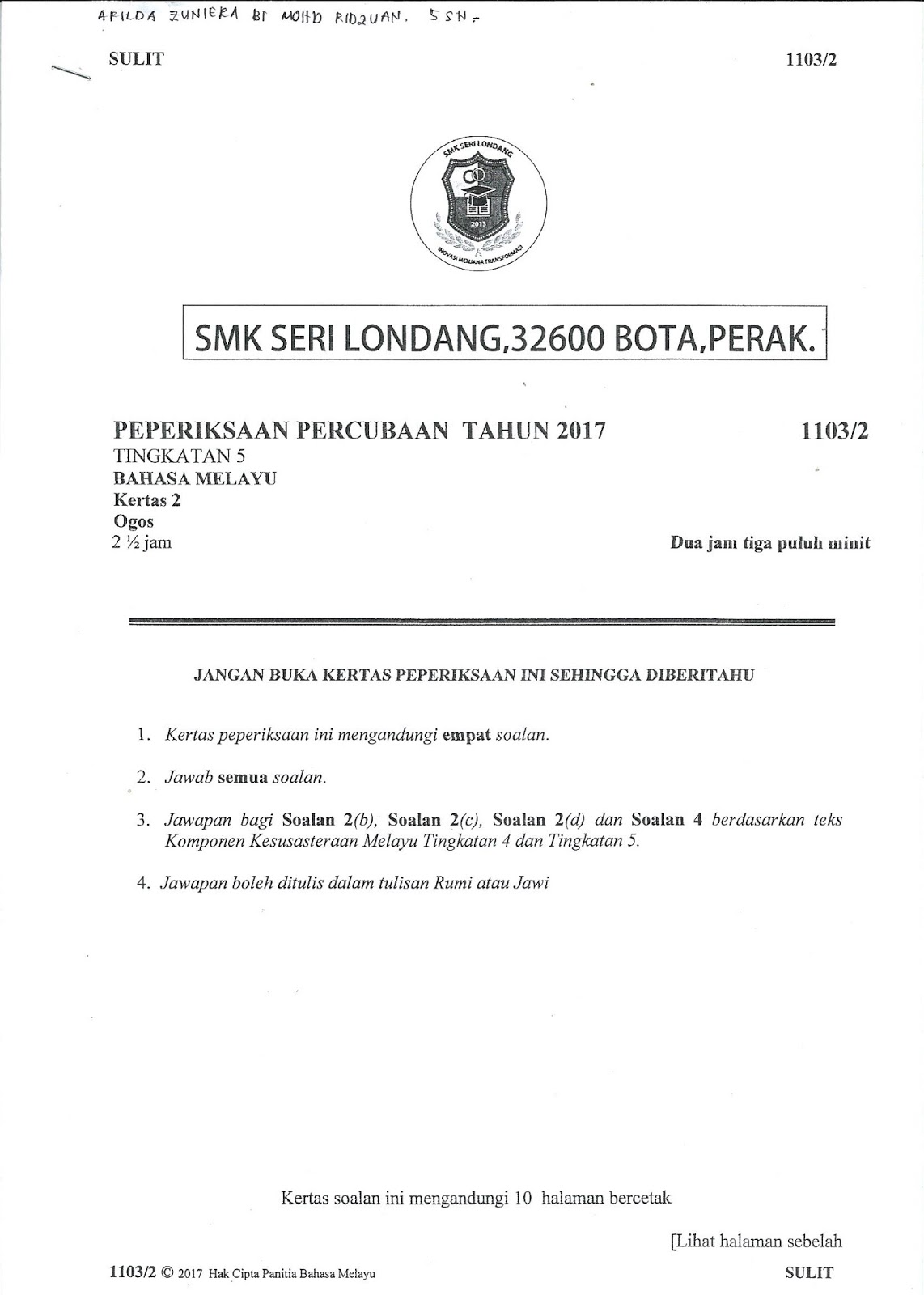 Laman Bahasa Melayu SPM: SOALAN KERTAS BAHASA MELAYU 2 DAN 