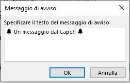 Testo messaggio di alert avviso Outlook