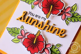 Sunny Studio: Hibiscus Flower You Are My Sunshine Card by Eloise Blue (using Tropical Paradise, Sunny Sentiments and Sunshine Word die).