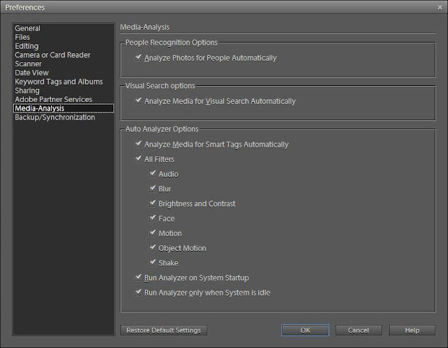 Recently we discovered that some of the folks don't want to see people recognition controls all the time. And the first obvious thing is to stop Automatic People Recognition in Adobe Photoshop Elements Organizer. This can be easily achieved through Preferences dialog of Organizer. There is an option to uncheck 'Analyze Photos for People Automatically' option in Media-Analysis Preferences, which can be seen in the image shown below. By unchecking this option, we actually say not to work on detecting faces in photographs but after this rectangles for already recognized faces will be shown in Organizer. If you want to get rid of these rectangles as well, just go to Edit Menu and uncheck 'Show People Recognition'. First image shows how to do it.Please feel free to comment back with appropriate feedback about this article or others on this blog.