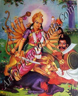 Durga slaying the buffalo demon, Mahishasura, symbol of ignorance 
