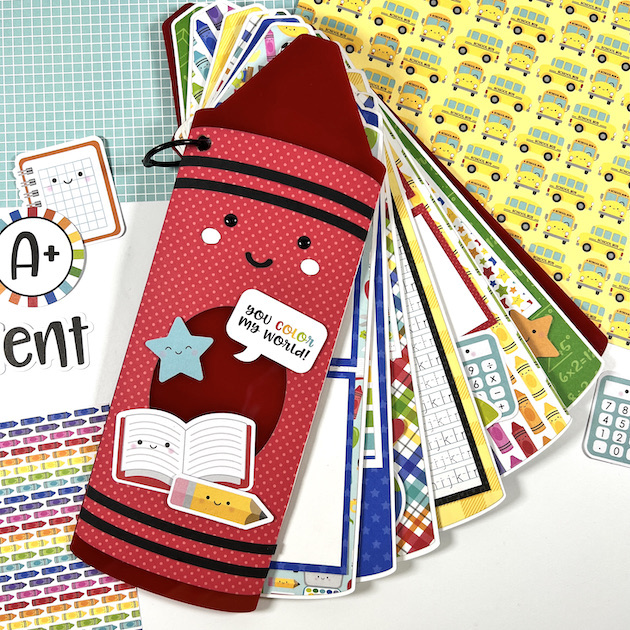 Crayon shaped scrapbook album for school photos