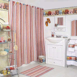 Traditional Kids Bathroom Pictures Kids small bathroom design with colorful curtain washbasin