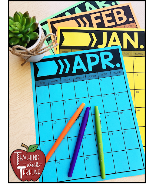 Editable Monthly Classroom Calendar