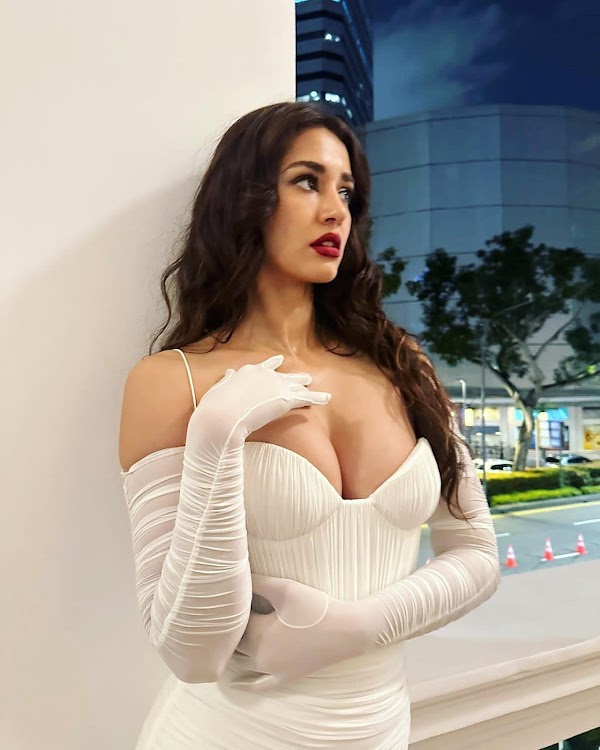 disha patani cleavage white dress busty indian