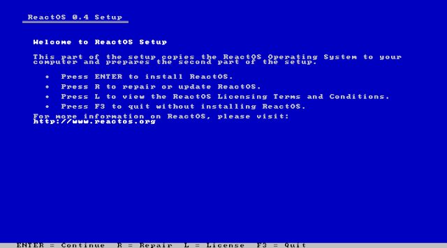 ReactOS installer welcome message