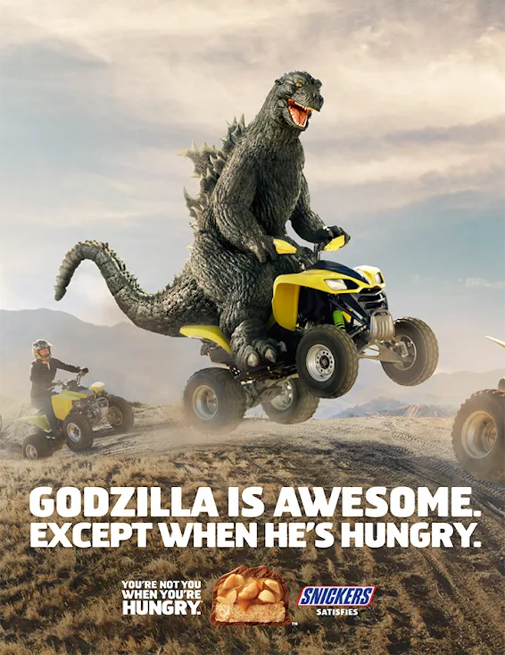 Godzilla riding a quad-bike on his day off.