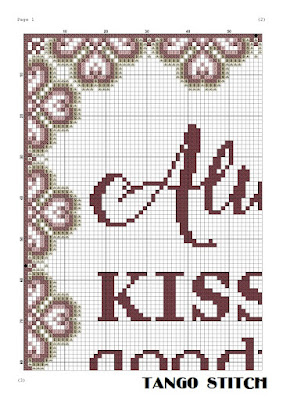 Always kiss me goodnight funny romantic cross stitch pattern