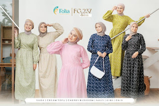 Koleksi Gamis Terbaru Folia FG 237 Baju Dress Muslimah Motif Bunga Cantik Anggun Elegan Stylish Daily Wear Outfit OOTD Kuliah Kerja Bahan Katun Jepang