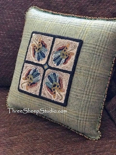 Woodland Blossom Punch Needle Pillow with Picot Beaded Edge by Rose Clay at ThreeSheepStudio.com