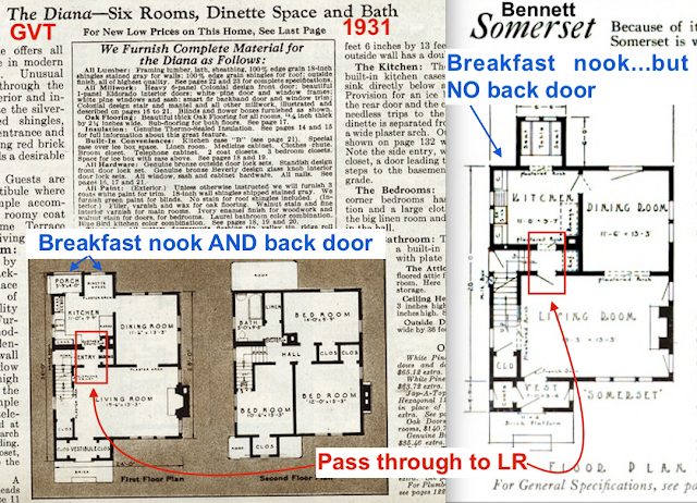 comparison of floor plan catalog images Gordon-Van Tine Diana vs Bennett Homes first floor plan kitchen area