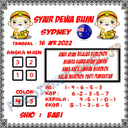 Prediksi Dewa Bumi Sidney Sabtu 16-Apr-2022