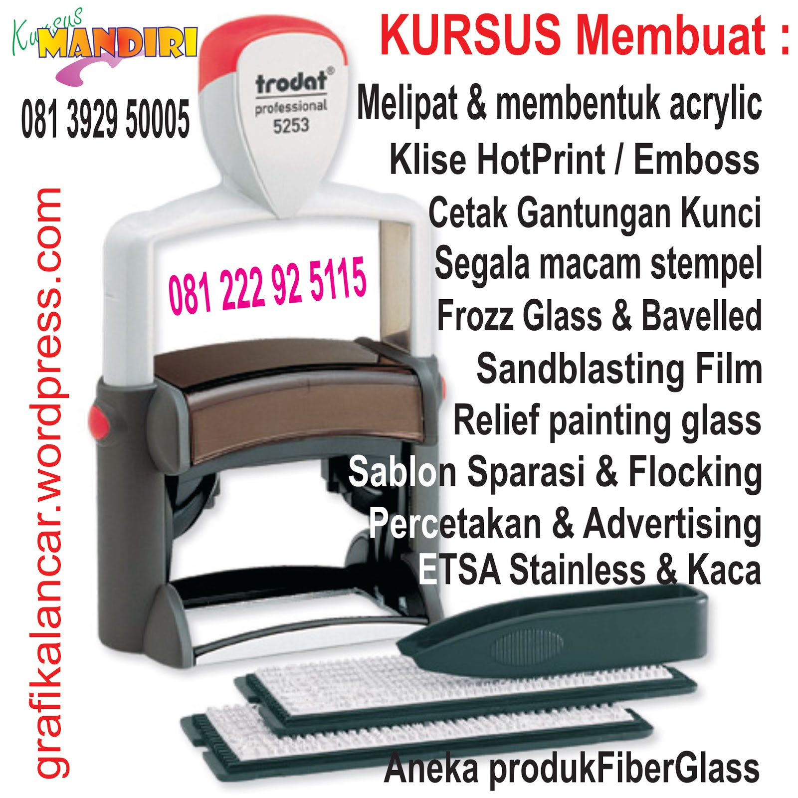 Sablon : Gelas, Kaos, PIN, Nama dada, Payung, HP, Ballpoint, Kalender